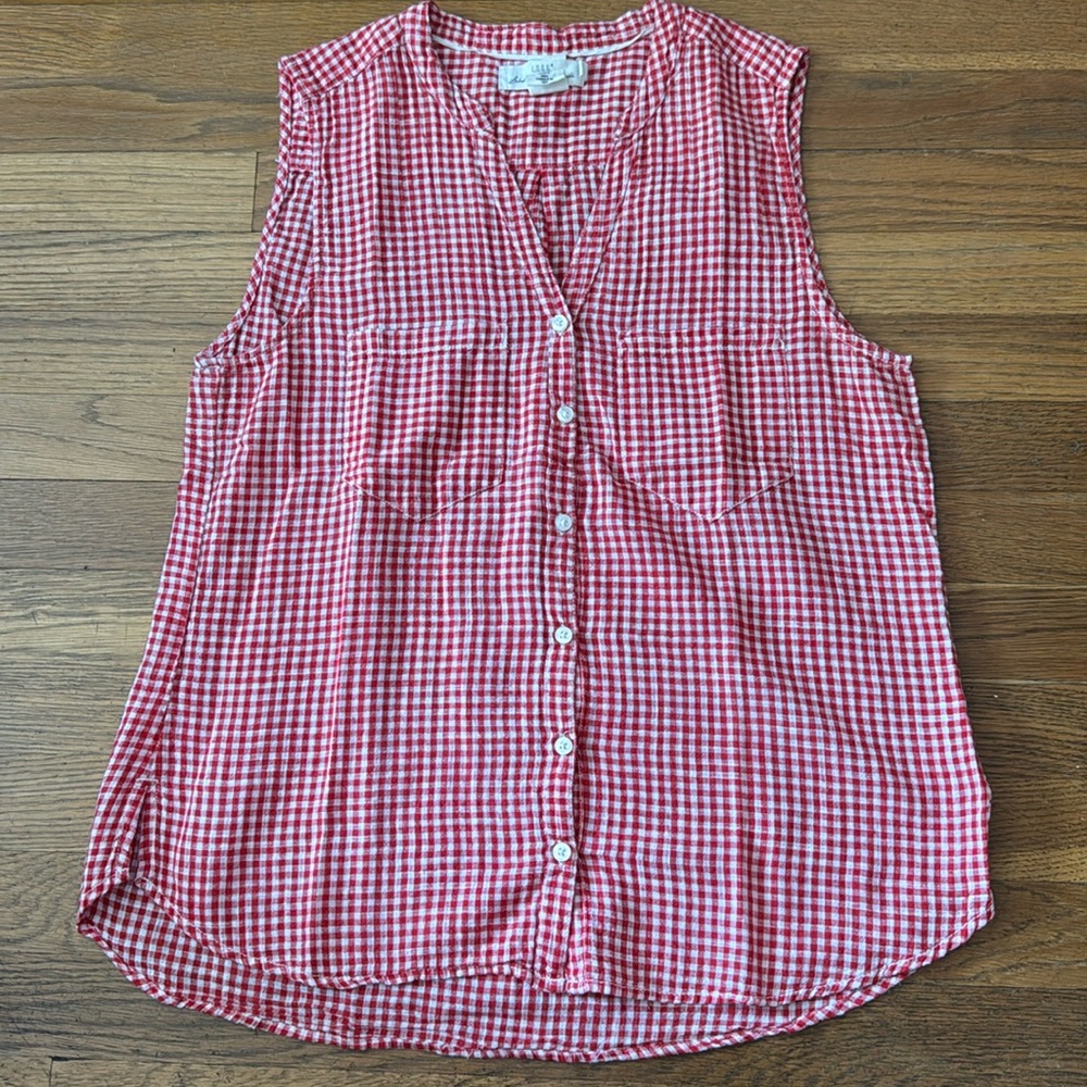 🍓H&M red/white cotton gingham sleeveless top. Size 10. - Picture 2 of 6
